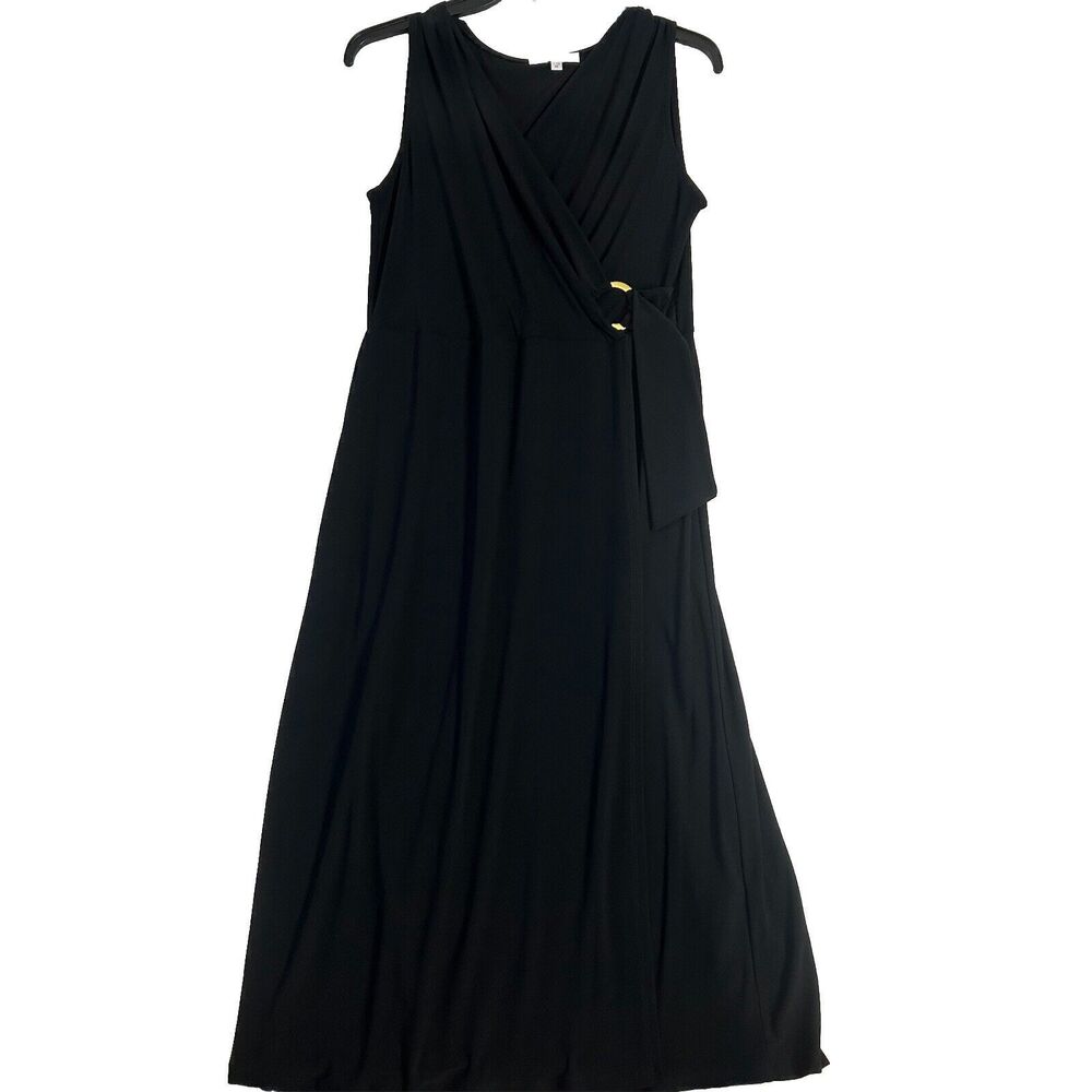 Tash Sophie Womens M Black Dress Classic Maxi Party Romantic Stretch Faux Wrap